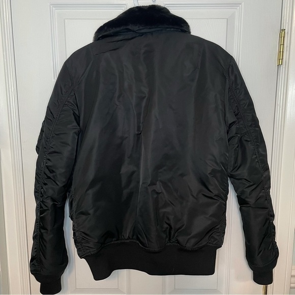 ALPHA Industries Black Bomber Jacket Fur Collar Small - Picture 3 of 7
